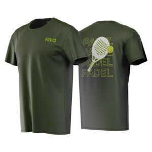 FRWD It's All About Padel T-Shirt for Men – black athletic polyester sportswear for padel players, breathable and moisture-wicking fabric, front slogan print